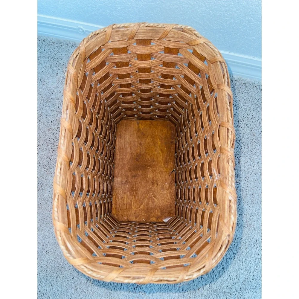 VTG Amish Hand Woven Basket Signed Orville J Gingerich Wastebasket Trash Bin